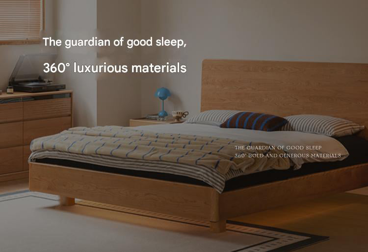 Cherry Solid Wood Modern Multifunctional Night Light Double Bed