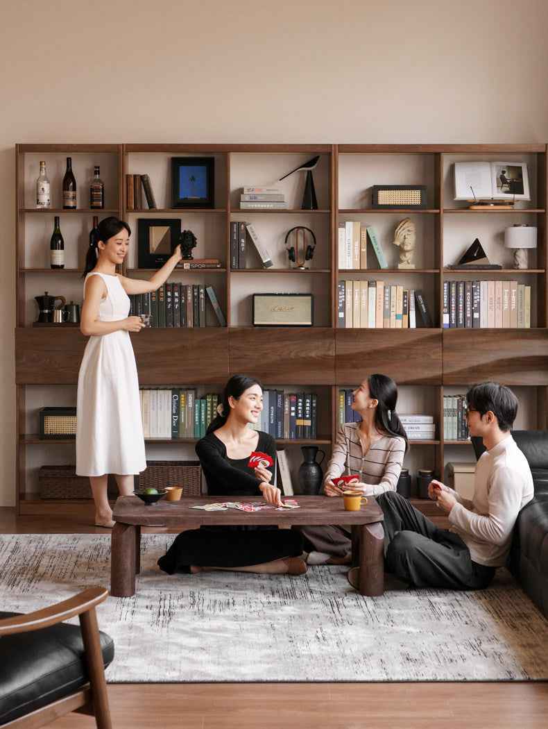 Black Walnut Solid Wood Bookshelf with Combination Storage and Display Shelves