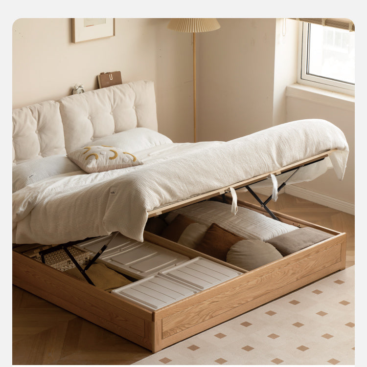 Oak solid wood fabric box bed cream style"_)