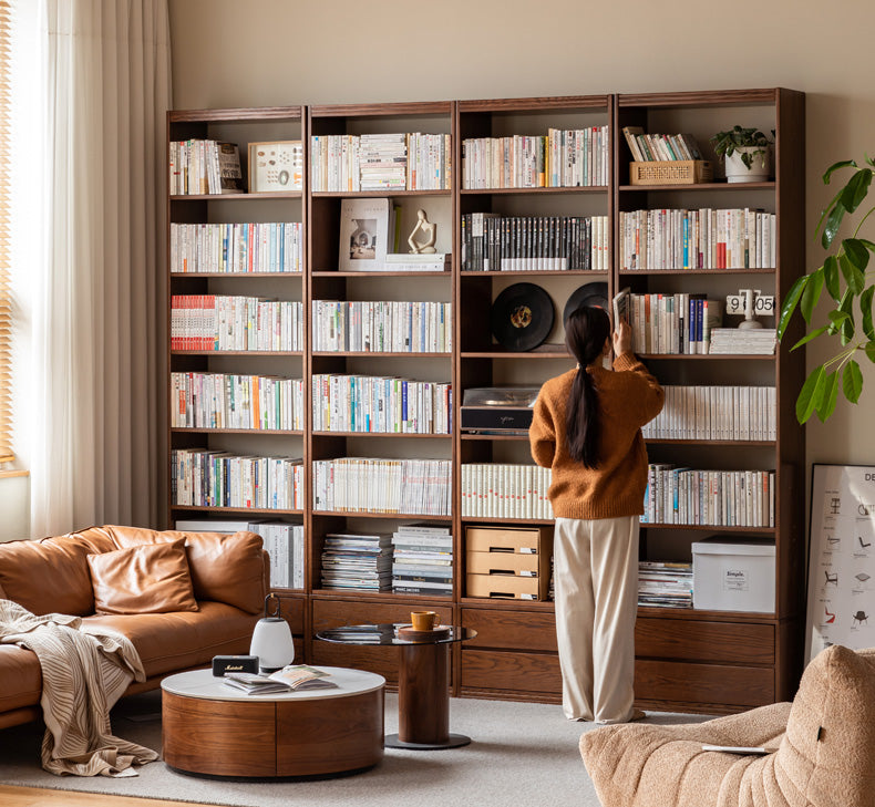 Oak solid wood bookshelf floor rack storage full wall bookcase<