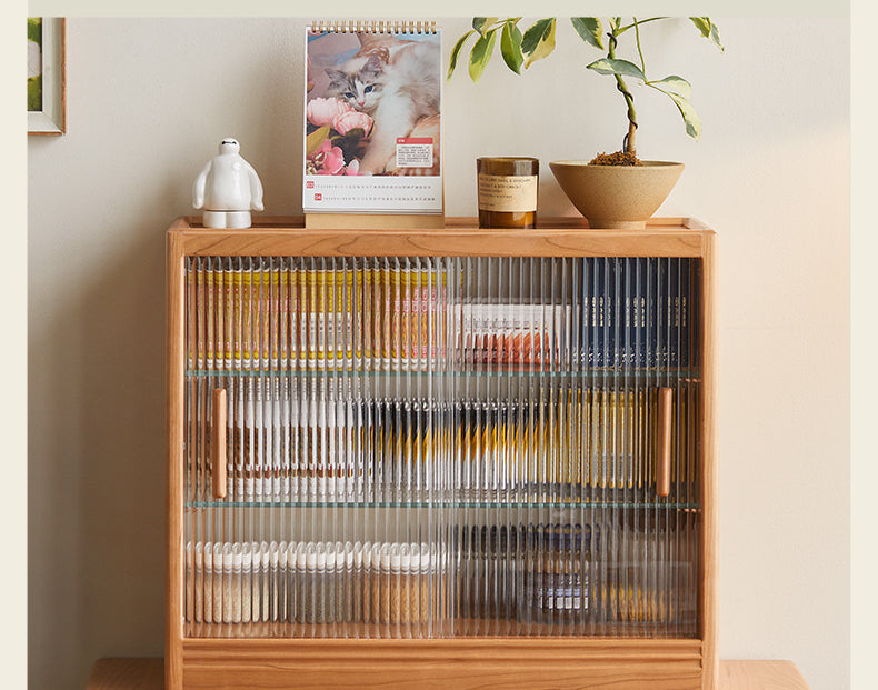 Cherry Solid Wood Glass Sliding Door Sideboard