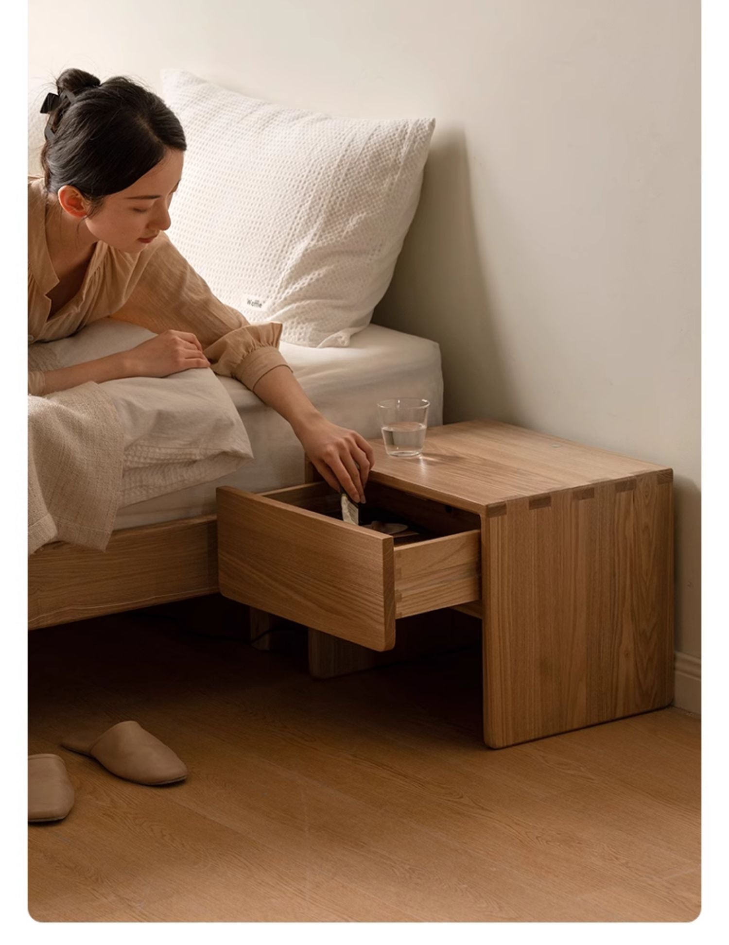 Ash solid wood smart modern nightstand