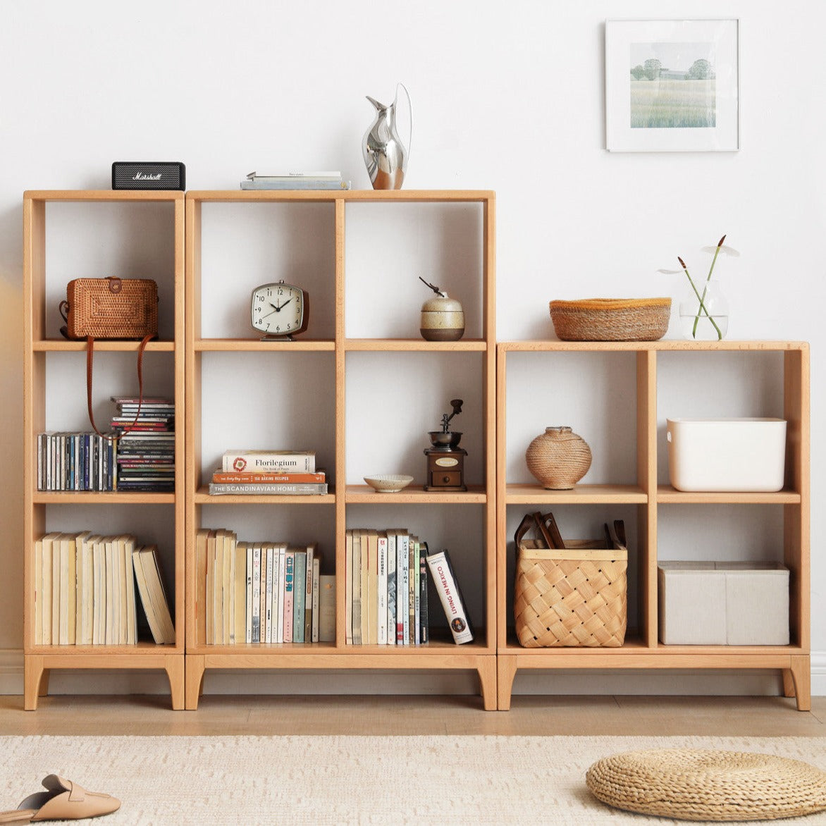 Beech solid wood bookshelf, Nordic display rack -