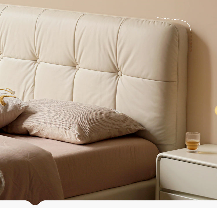 Genuine Leather Floating Bed Cream Style