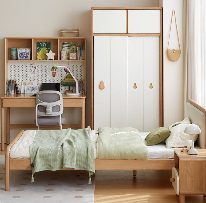 Solid Rubberwood Modern Children's Sliding Door Wardrobe
