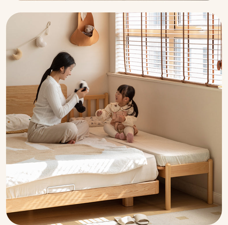 Beech Solid Wood Children's Splicing Bed with Guardrail