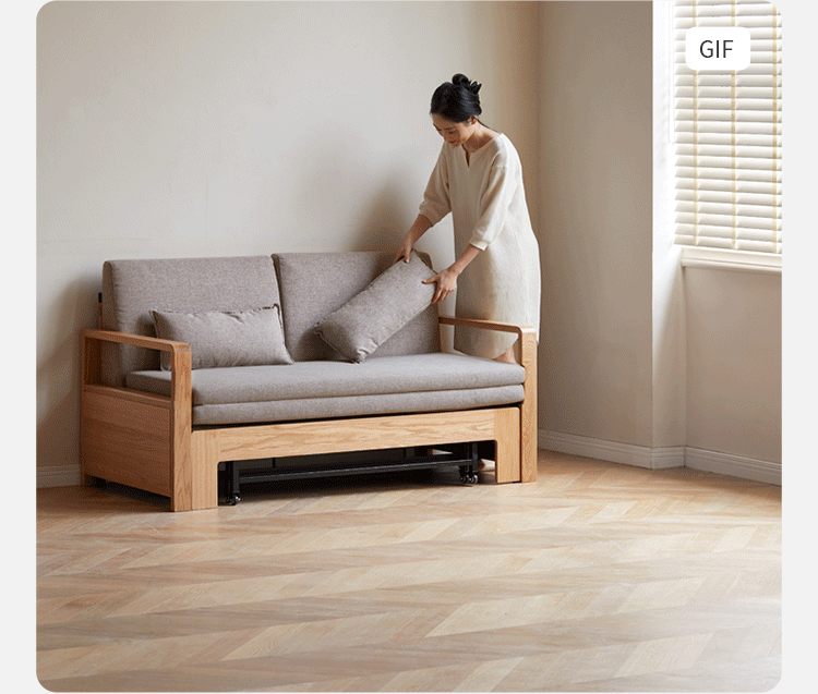 Oak solid wood sofa bed modern multifunctional+