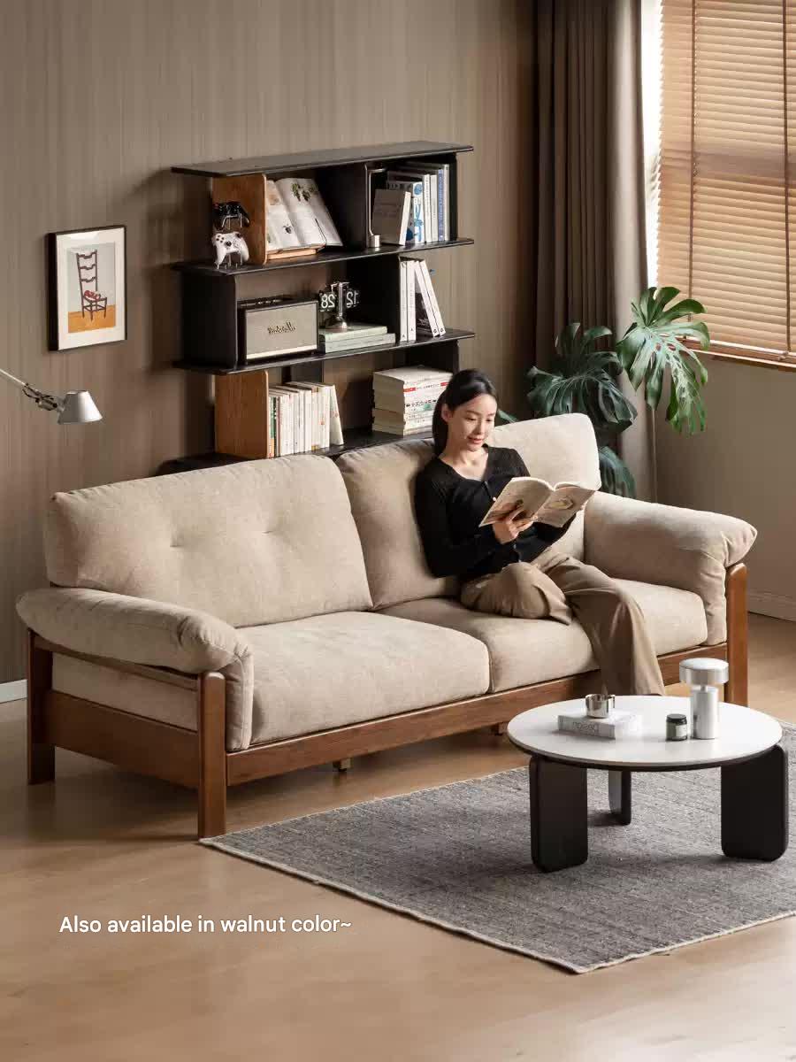 Ash Solid Wood Genuine leather, fabric sofa