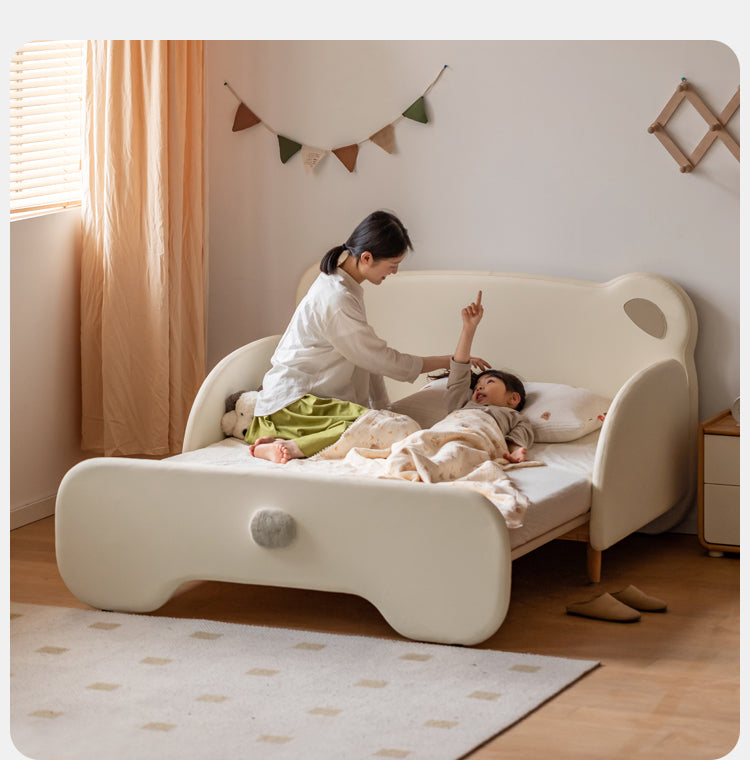 Birch Solid Wood Organic Leather Retractable Children's Bed