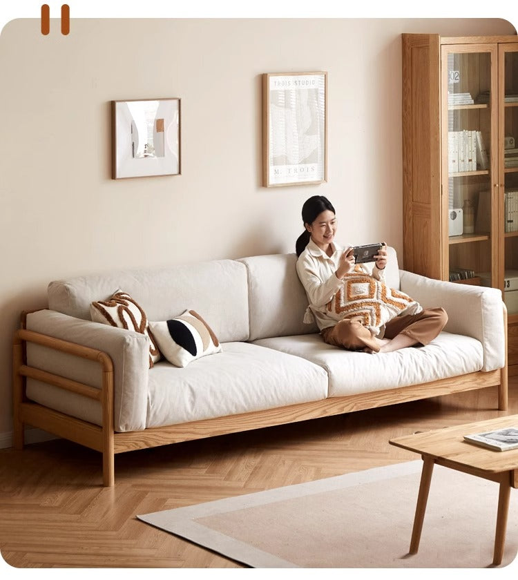 Oak Solid Wood Modern Straight Fabric Sofa