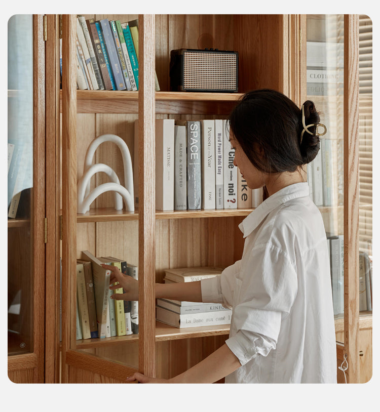 Oak Solid Wooden floor-standing bookcase whole wall free combination bookshelf<