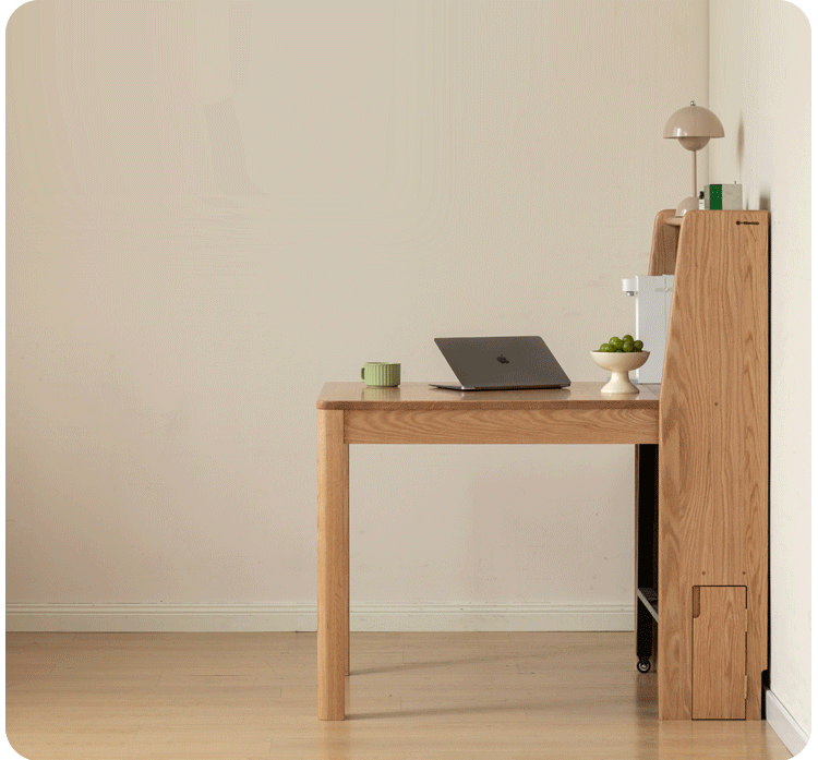 Oak Solid Wood Telescopic Dining Table Sideboard Integrated