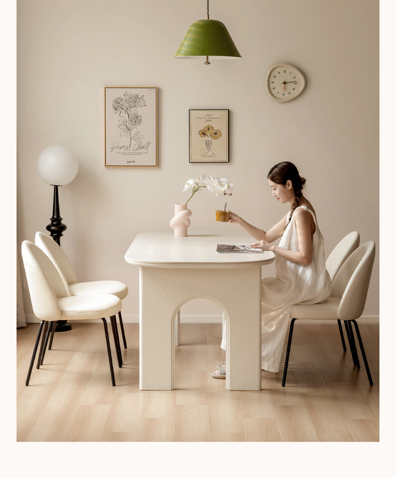 Rubber Solid Wood Cream Style Rock Plate Dining Table
