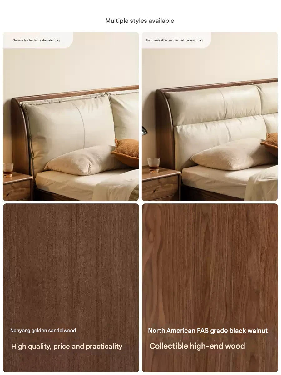 Black Walnut, Golden sandalwood solid wood Leather,Technology cloth Bed