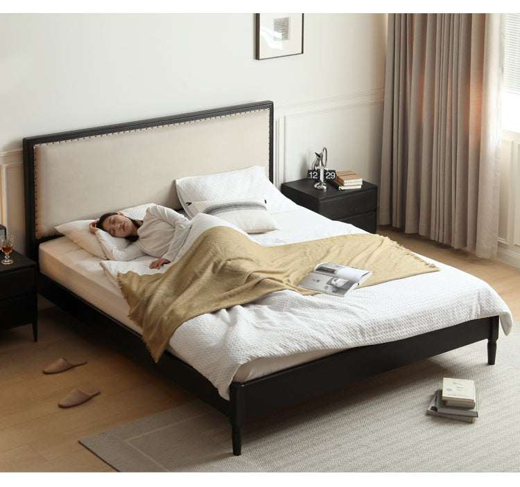 Oak Solid Wood Technology Cloth American Soft Back Bed+