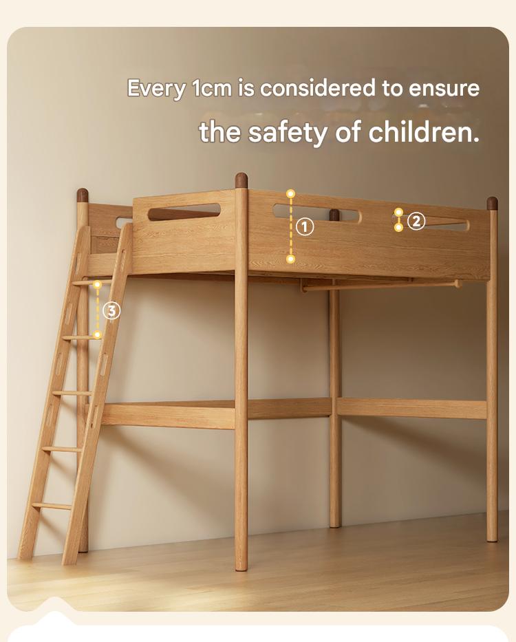 Oak solid wood Loft bed with cabinet