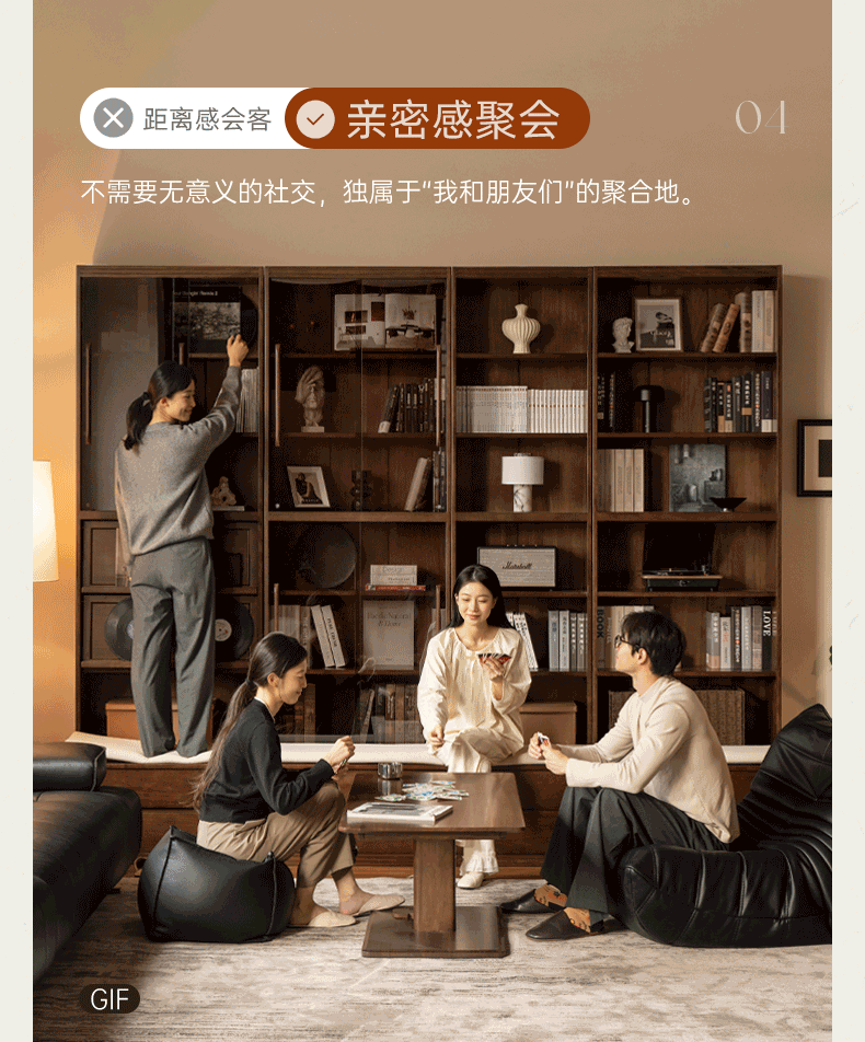 Solid Longan Hardwood, Ash Solid Wood Bookcase with Floor-to-Deck and Wall-Mounted Display Cabinet