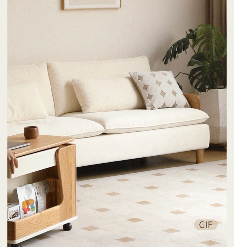 Oak Solid Wood Liftable Rotating Mobile Side Table