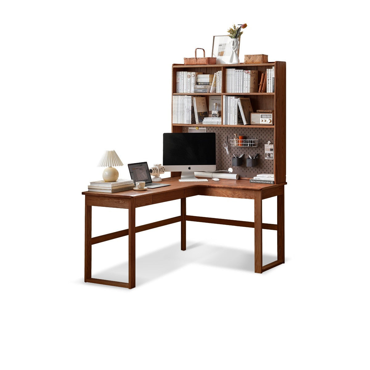 Small corner online desk with bookshelf