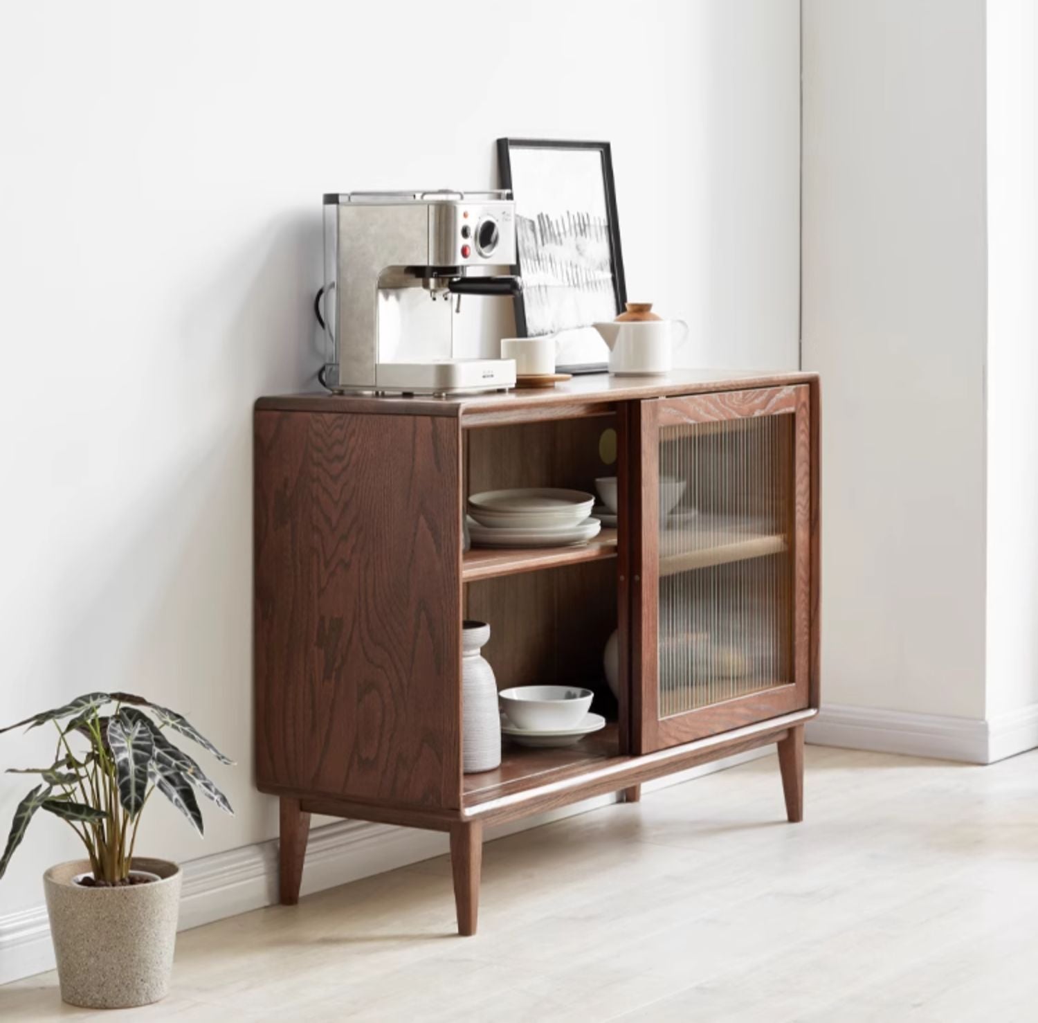 Oak solid wood integrated wall-mounted high Nordic sideboard