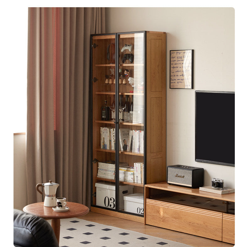 Cherry Solid Wood Floor-Standing Bookcase with Modern Shelving