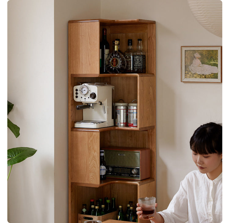 Cherry Solid Wood Corner Bookcase Floor Storage Cabinet<