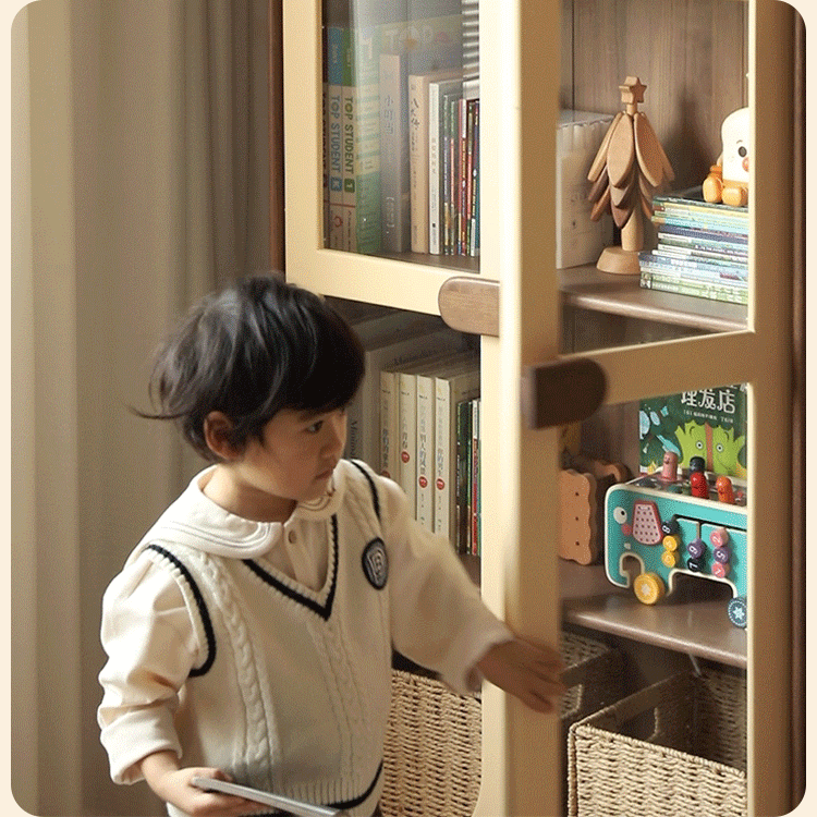 Solid Rubberwood Children's Bookshelf Retro Style