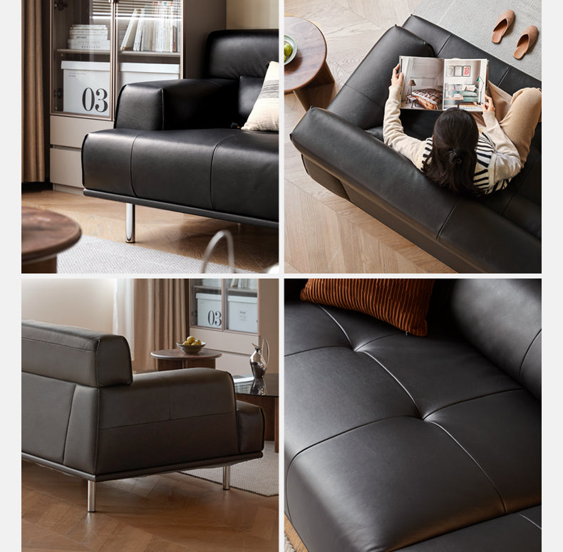 Leather sofa Italian minimalist black :