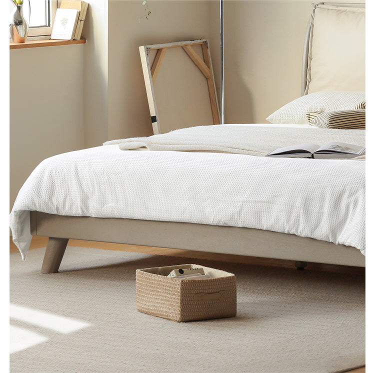 Oak solid wood technology cloth light luxury high back soft bed<