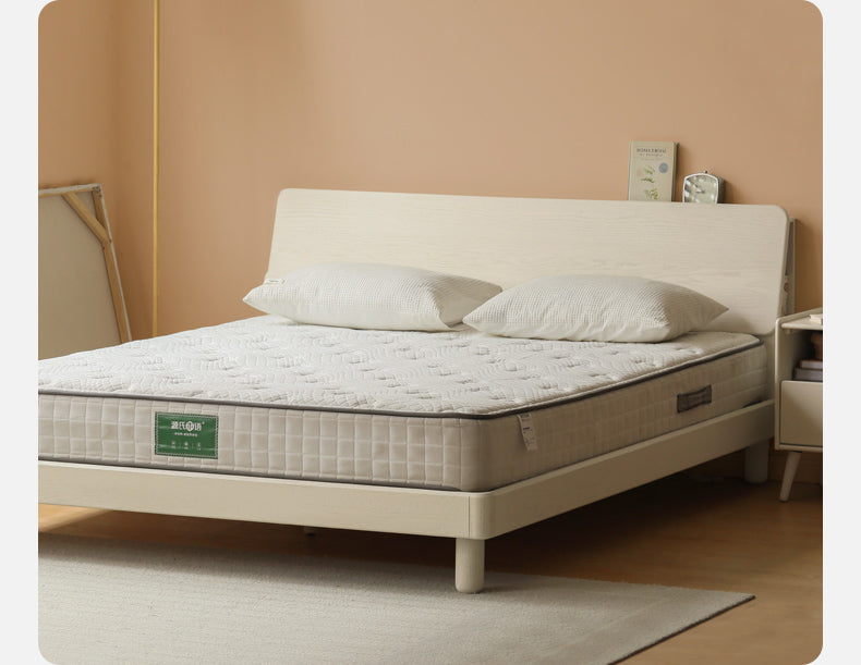 Oak Solid Wood Luminous cream Bed with shelf_)