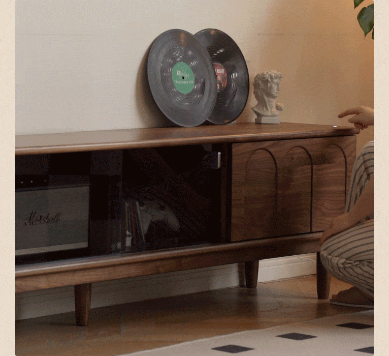 Black walnut solid wood retro large capacity TV cabinet ,