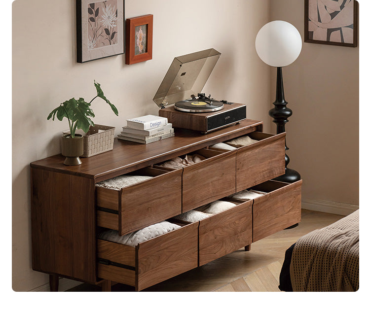 Black Walnut Solid Wood Six Drawers Dresser