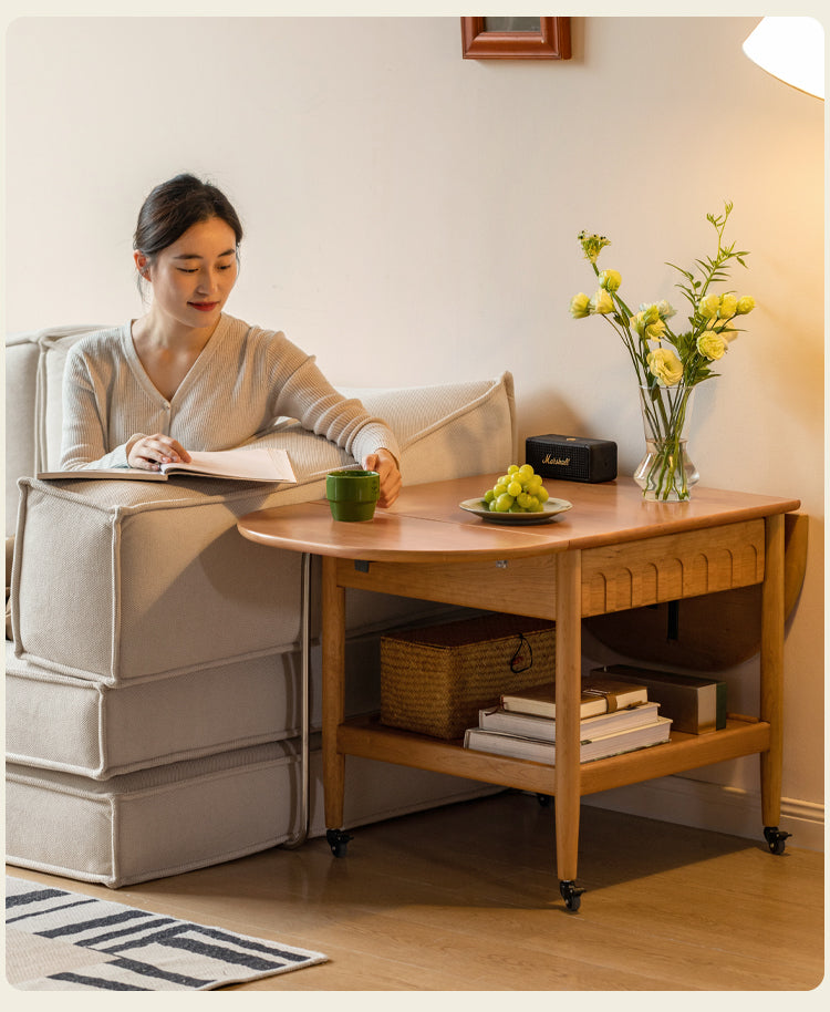 Cherry wood mobile folding coffee table