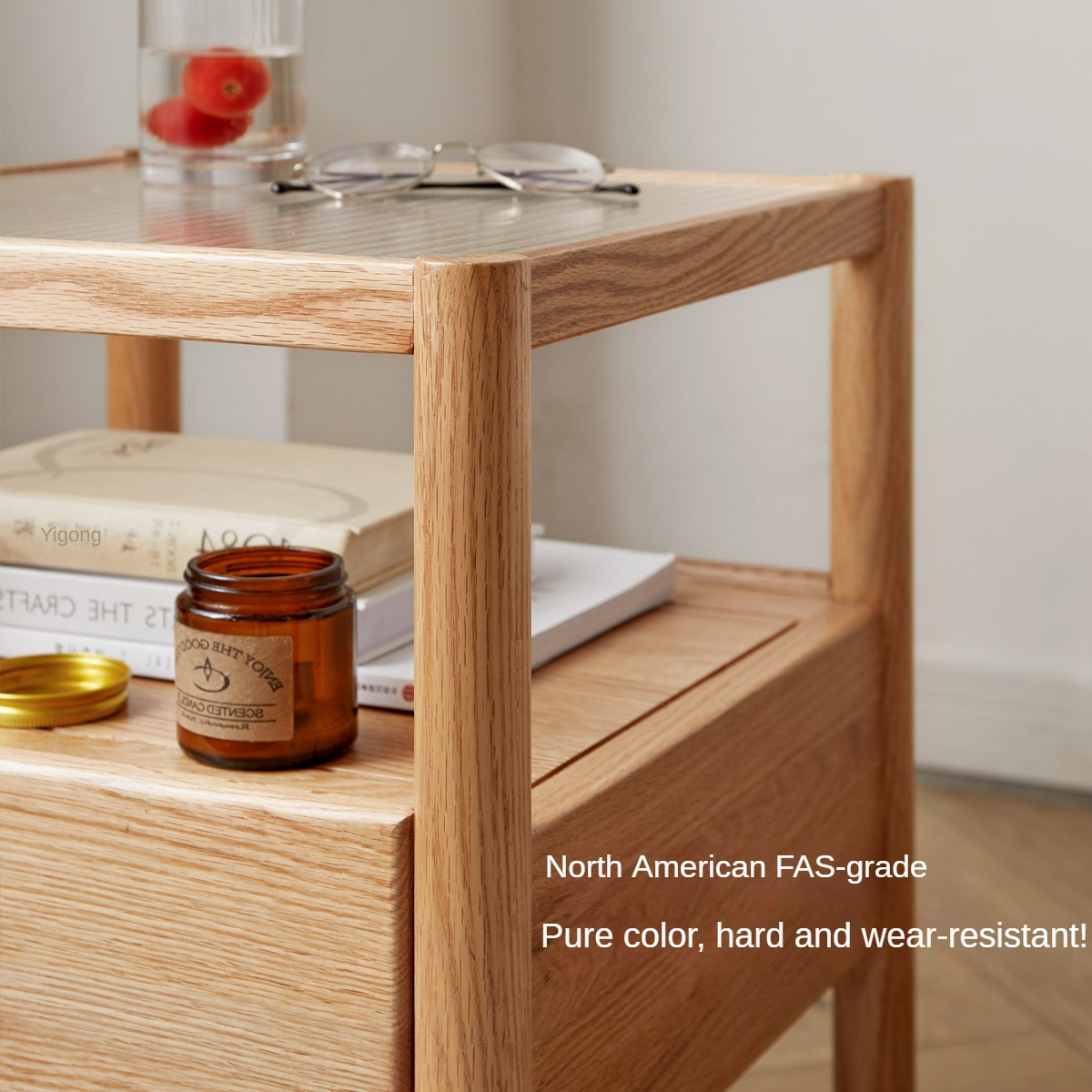 Oak solid wood nightstand Japanese style "