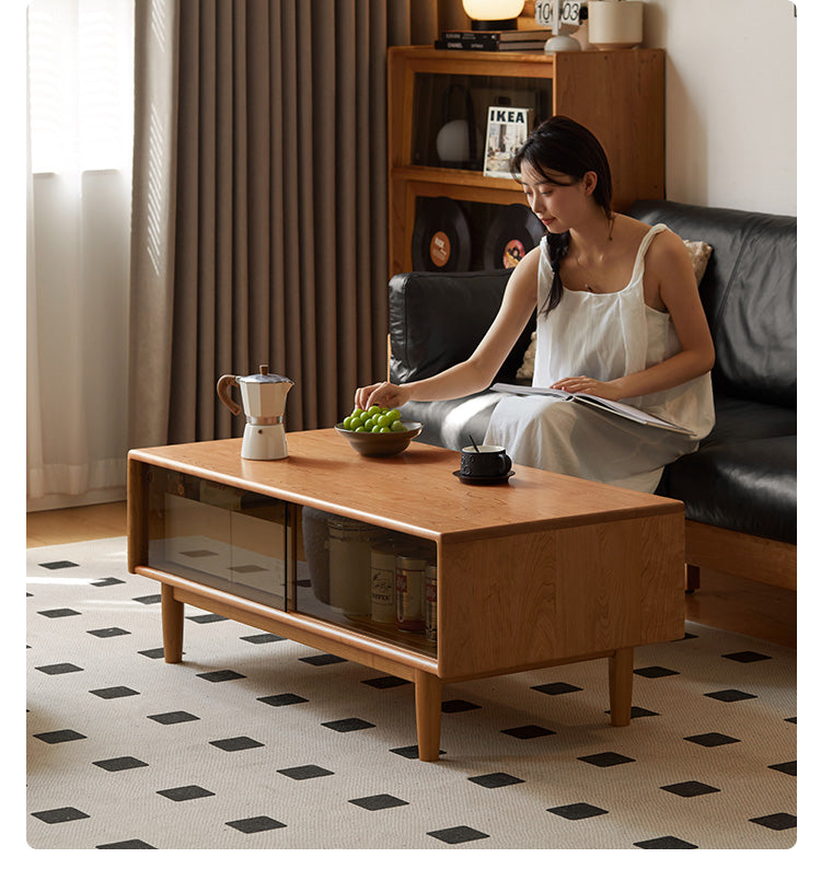 Cherry Wood Coffee Table with Drawer,