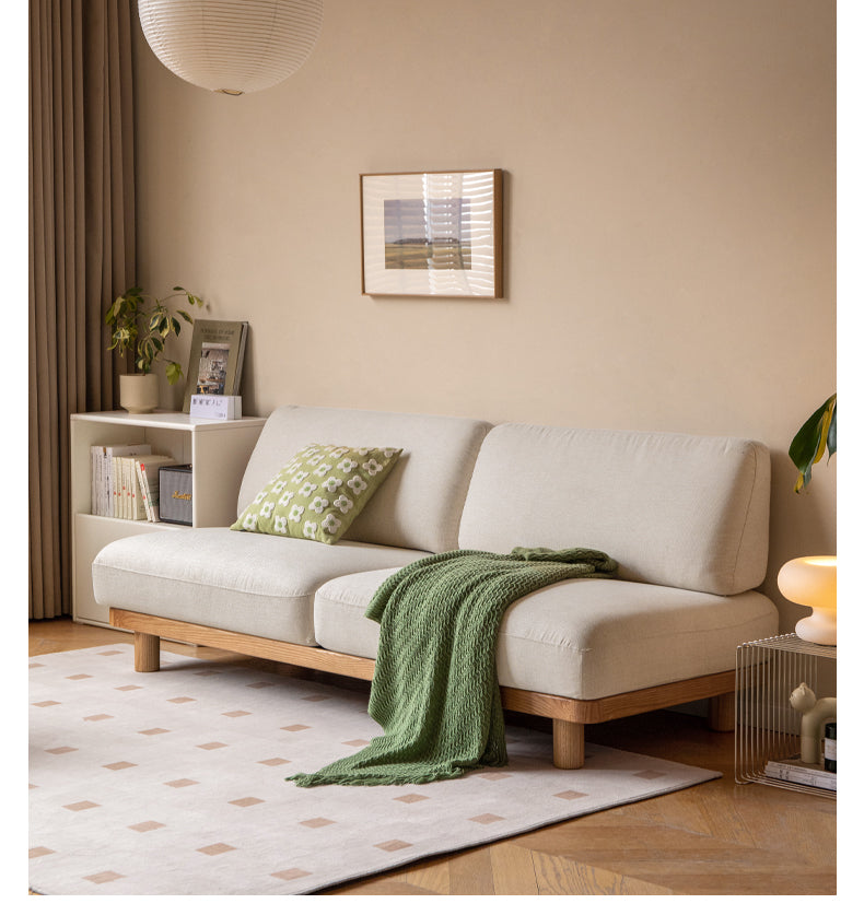 Oak Solid Wood Sofa Imitation Cotton and Linen