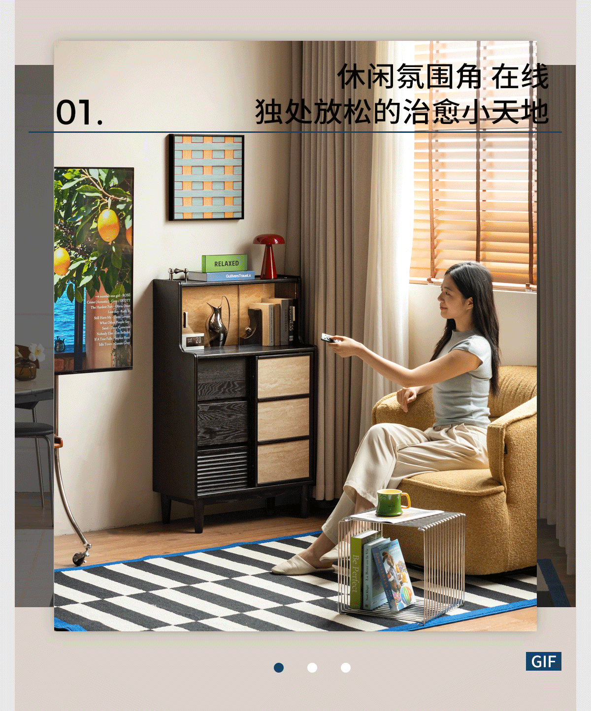 Oak Solid Wood Bauhaus Style Bar Cabinet with Sliding Doors