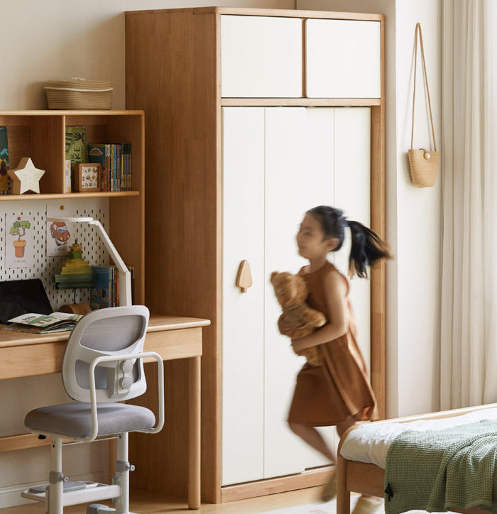Solid Rubberwood Modern Children's Sliding Door Wardrobe