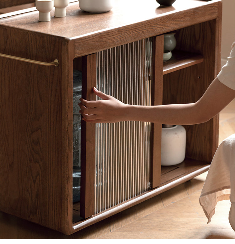 Ash, Oak, Black Walnut Solid Wood Mobile Tea Cabinet