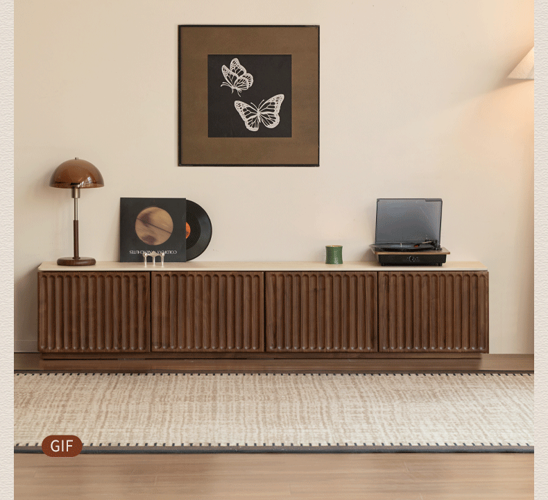 Black Walnut Solid Wood TV Cabinet with Vintage Style Floor-Standing Design