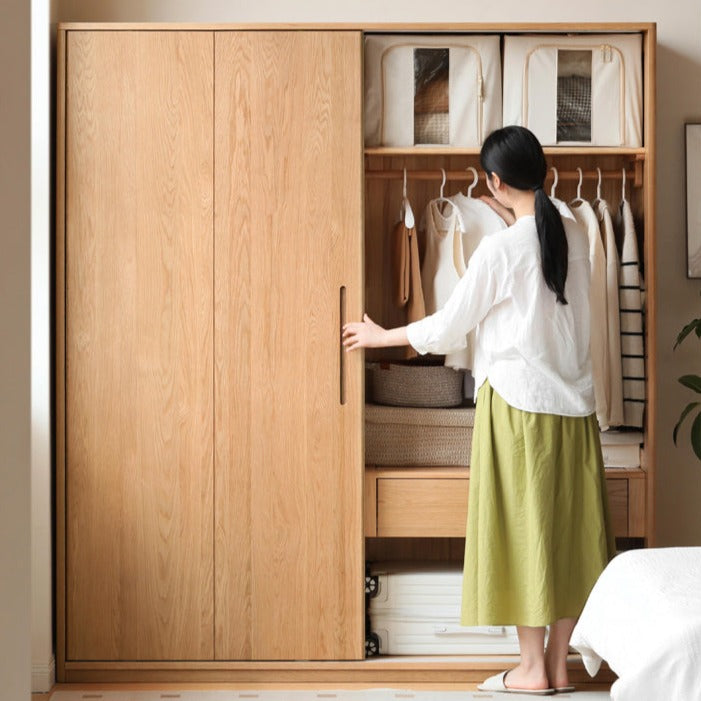White Oak solid wood sliding door wardrobe-