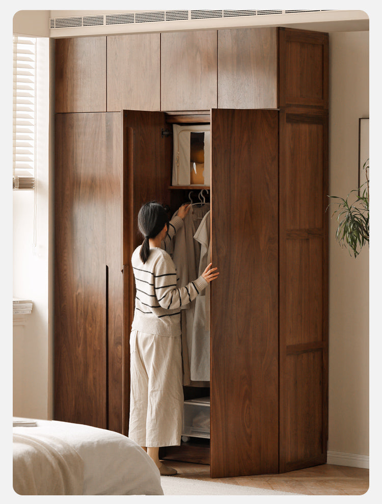 Black Walnut Solid Wood Wardrobe Double Door::