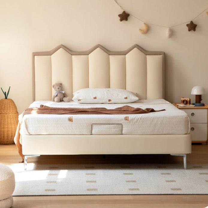 Organic Leather kid's castle bed, cream style
