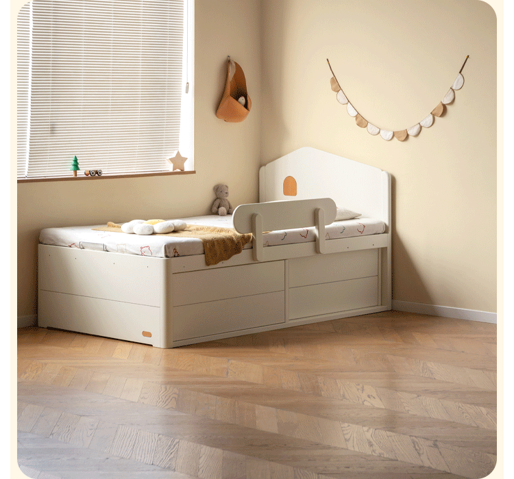 Rubberwood Solid Wood Children's White Storage Box Bed
