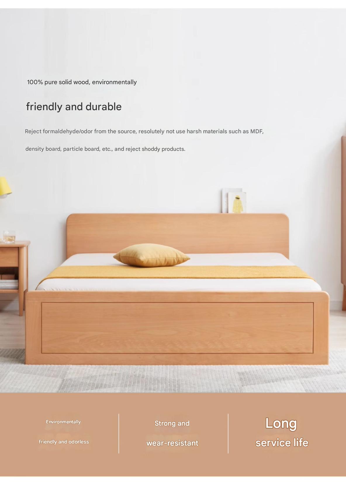 Beech solid wood European Drawer Storage Bed