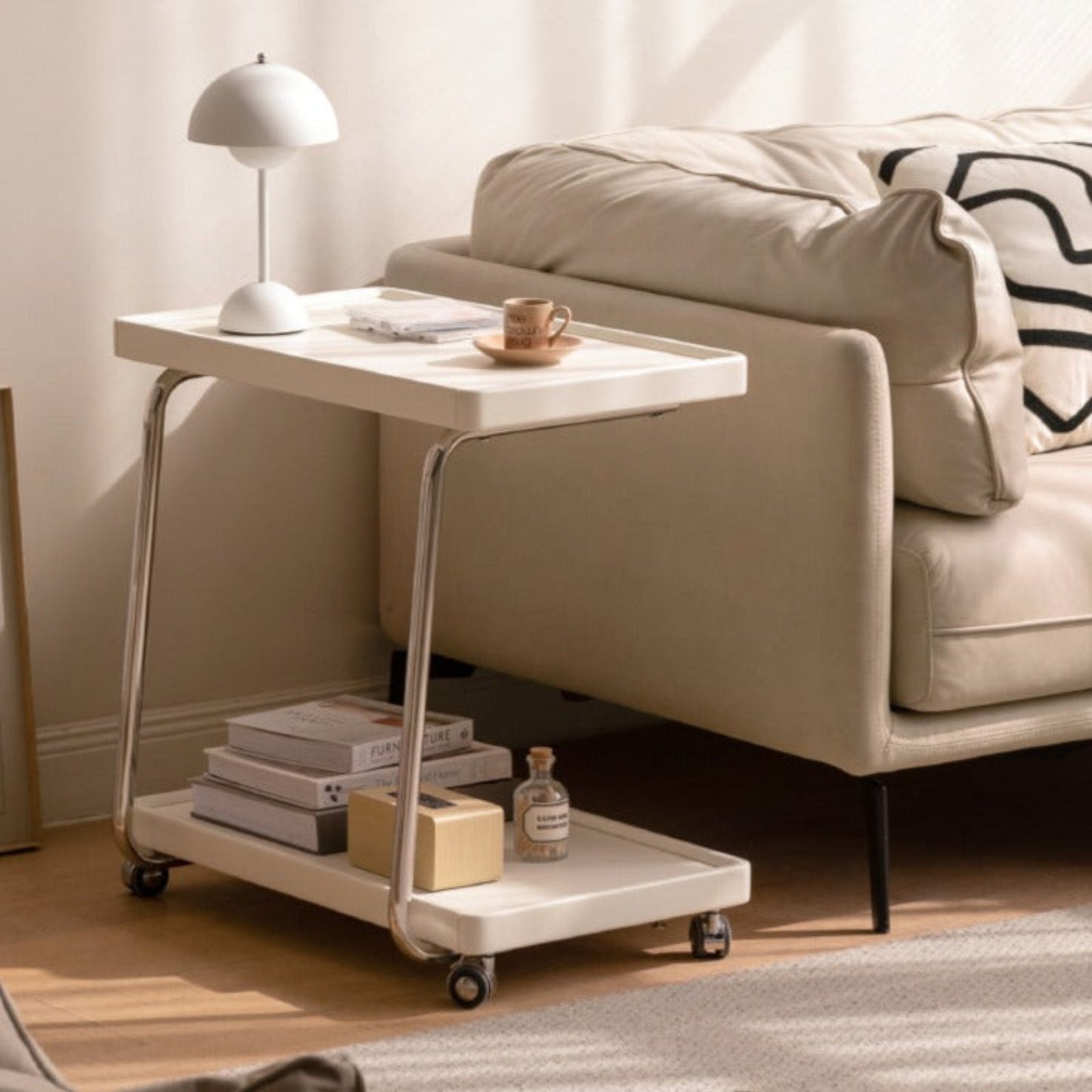 Solid RubberWood Edge Table C-type Mobile