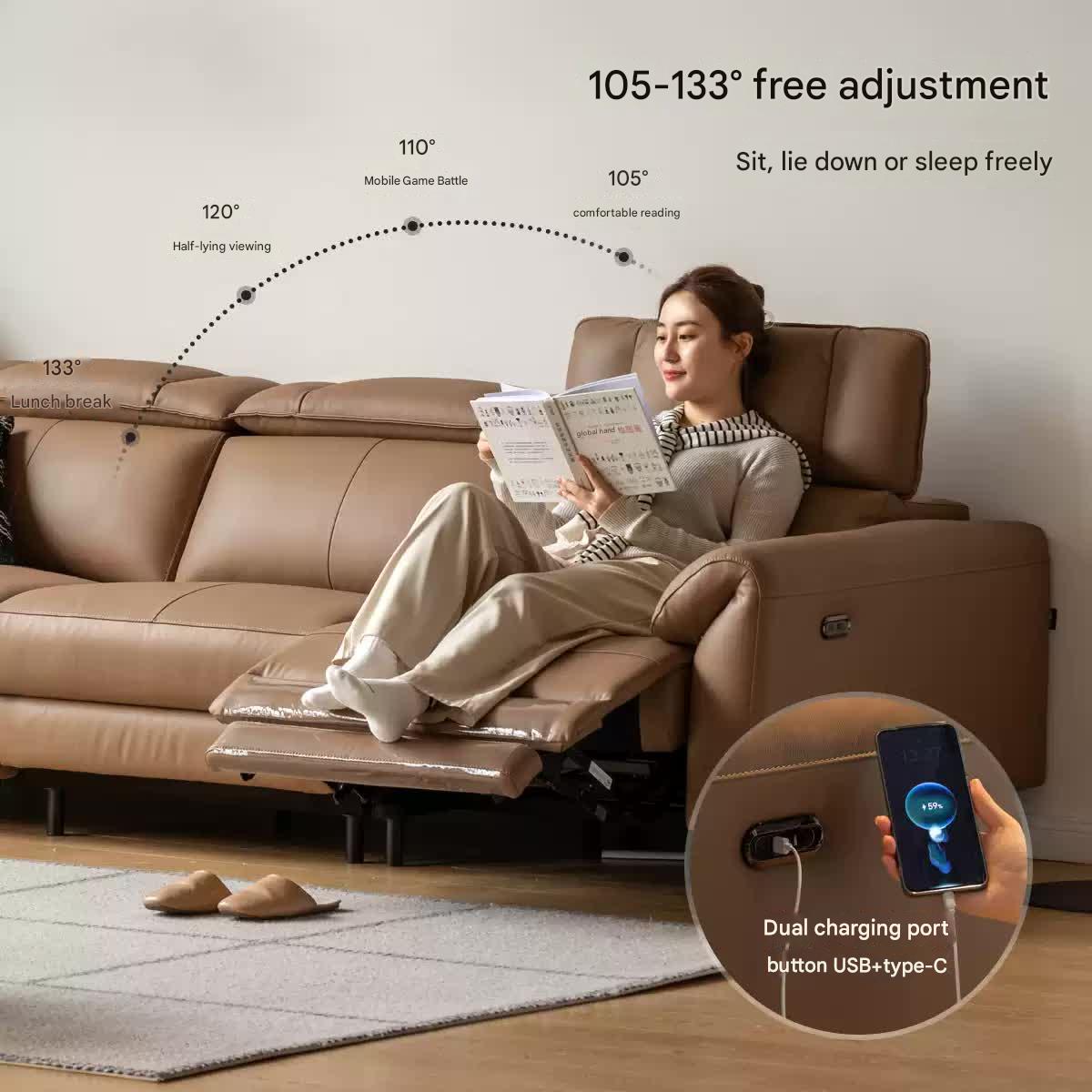 Electric Sofa Genuine Leather zero wall italian light luxury
