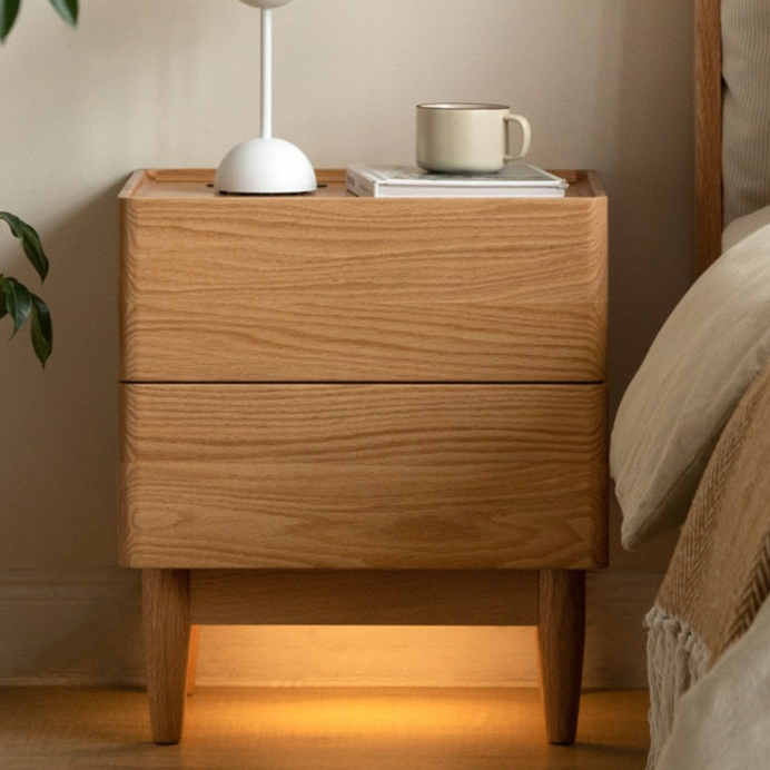 Oak solid wood smart nightstand phone charger, socket, lamp integrated "