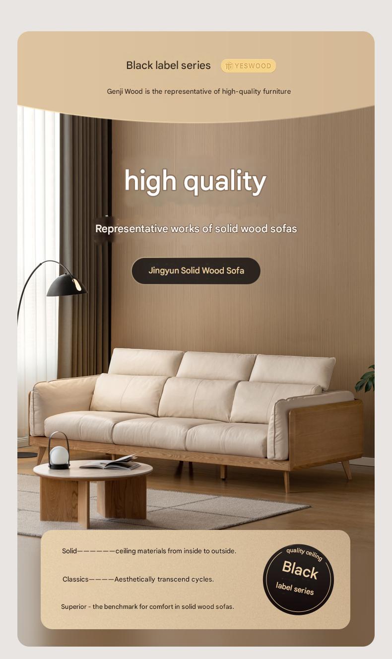Ash Solid Wood high back Sofa genuine leather, fabric