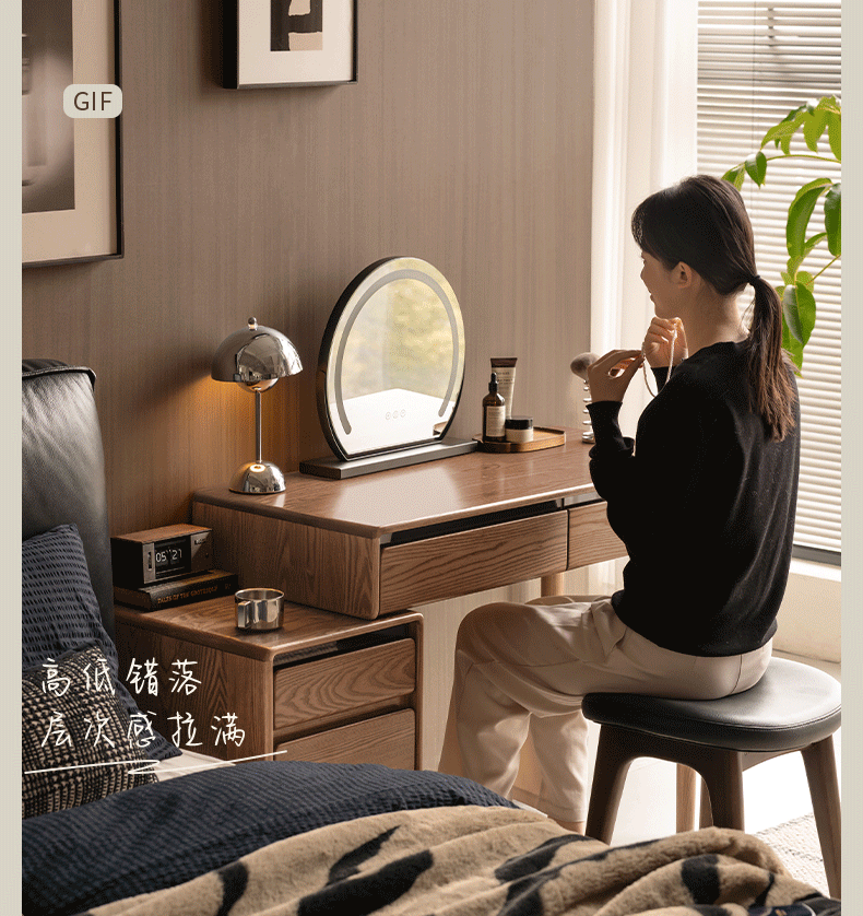 Ash Solid Wood Modern Vanity Table with Extendable Feature